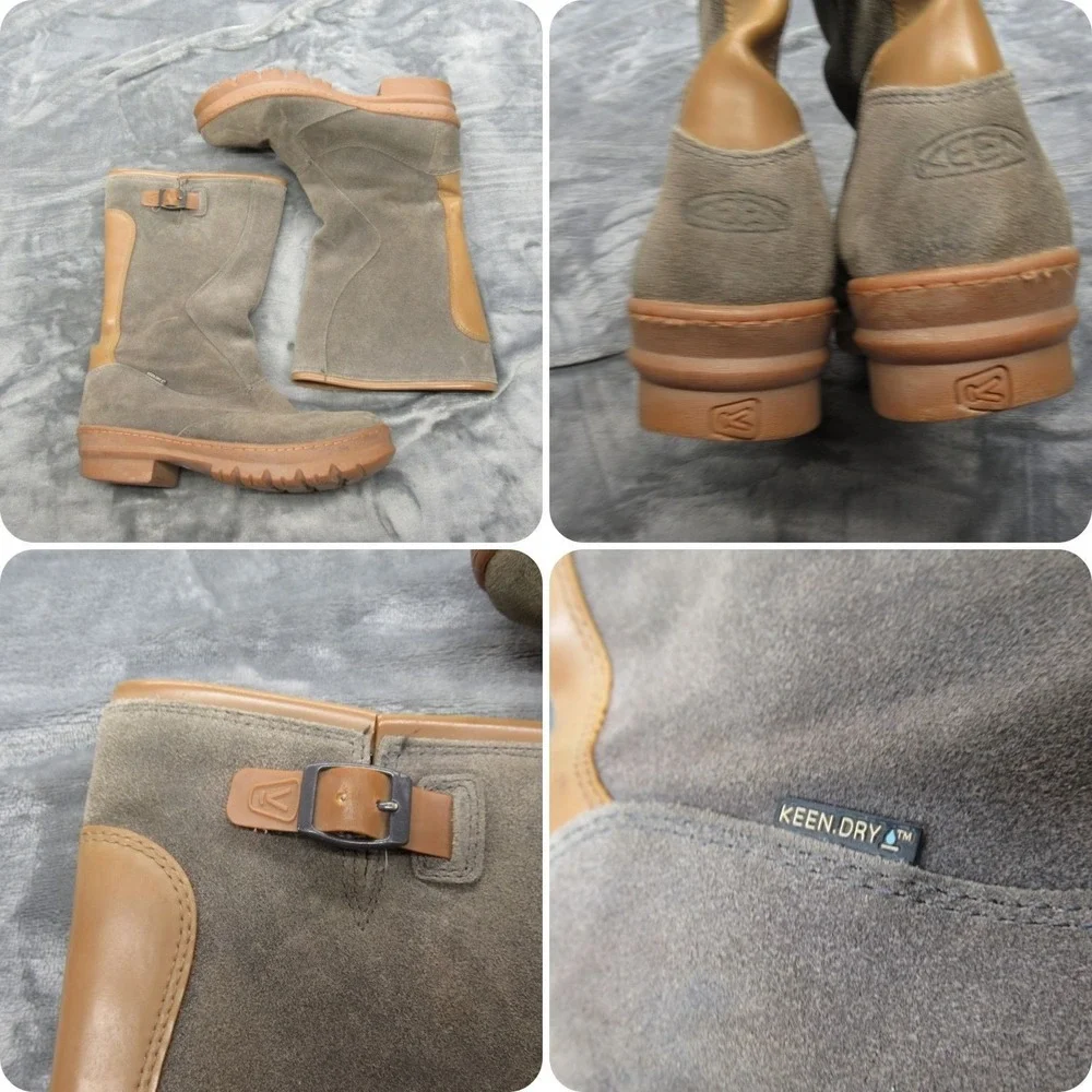 KEEN Dry Leather Boots Women 10 Tan Waterproof Suede Waxed Willamette Midcalf